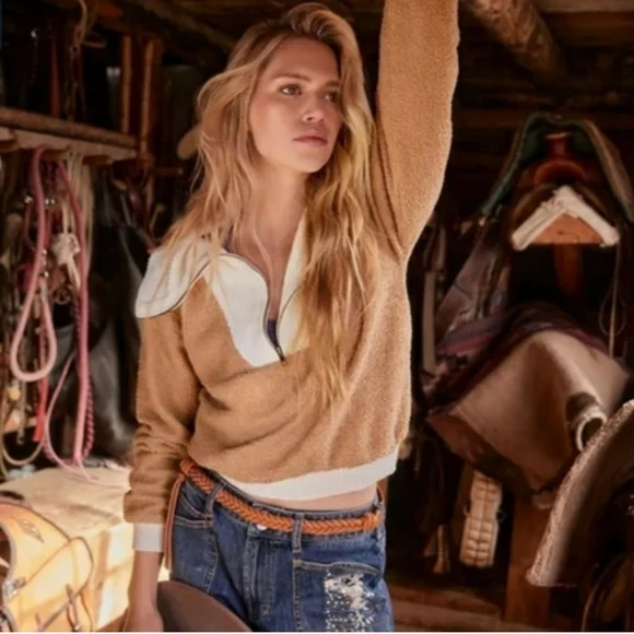 Anthropologie Dolan Left Coast Sherpa Oversized Collar Quarter Zip Sweat… - Picture 2 of 14